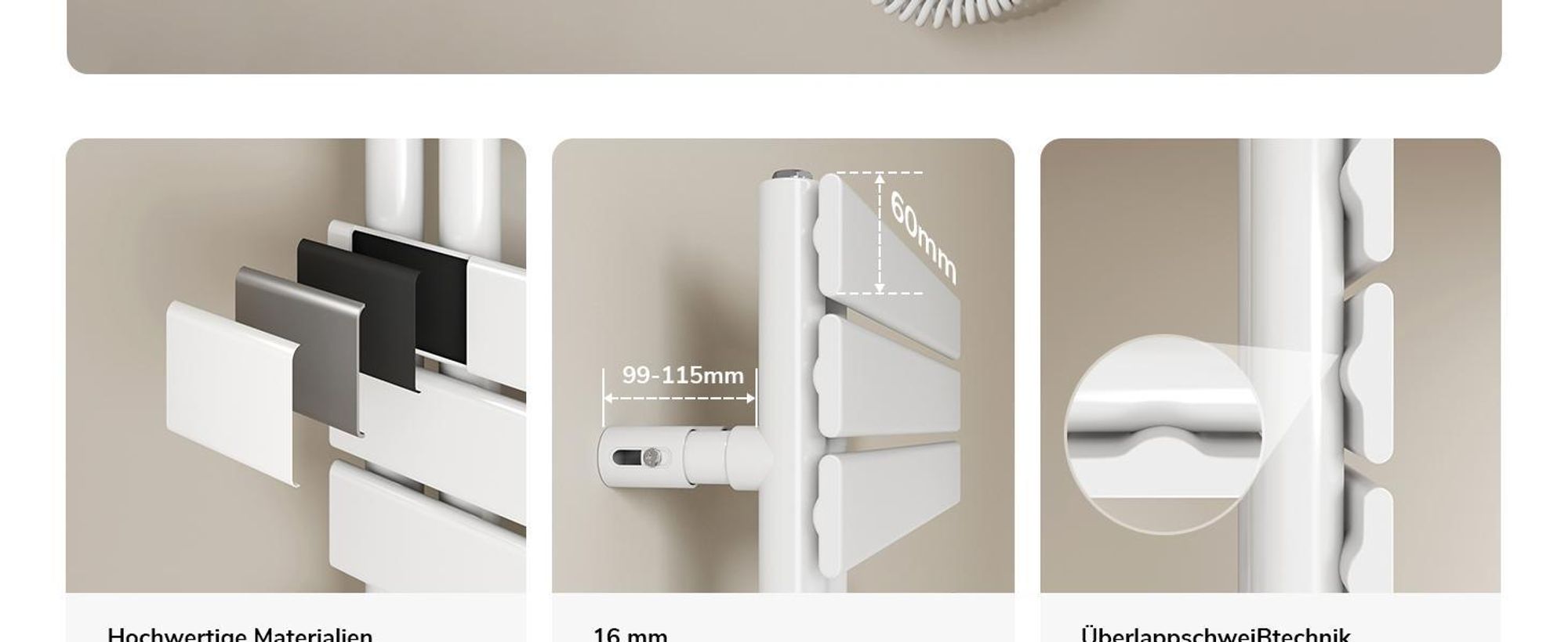 EMKE Badheizkörper Elektrisch mit Wifi App Steurung Thermostat Handtuchwärmer 1599X500mm Weiß Handtuchhalter 1000W Handtuchtrockner