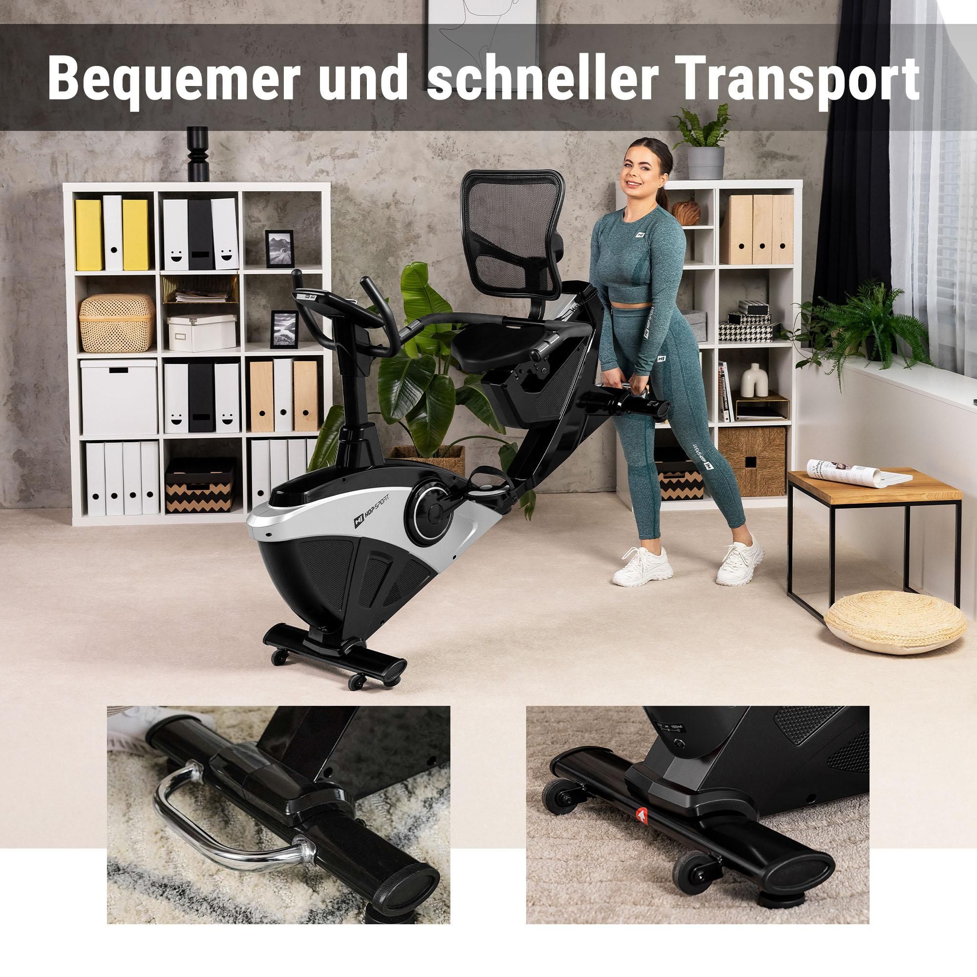 HOP SPORT® Liegeergometer für Zuhause mit 16 verstellbaren Widerstandsstufen, Leise Liegerad Heimtrainer mit Smart Bluetooth APP, Großer Bequemer Sitz