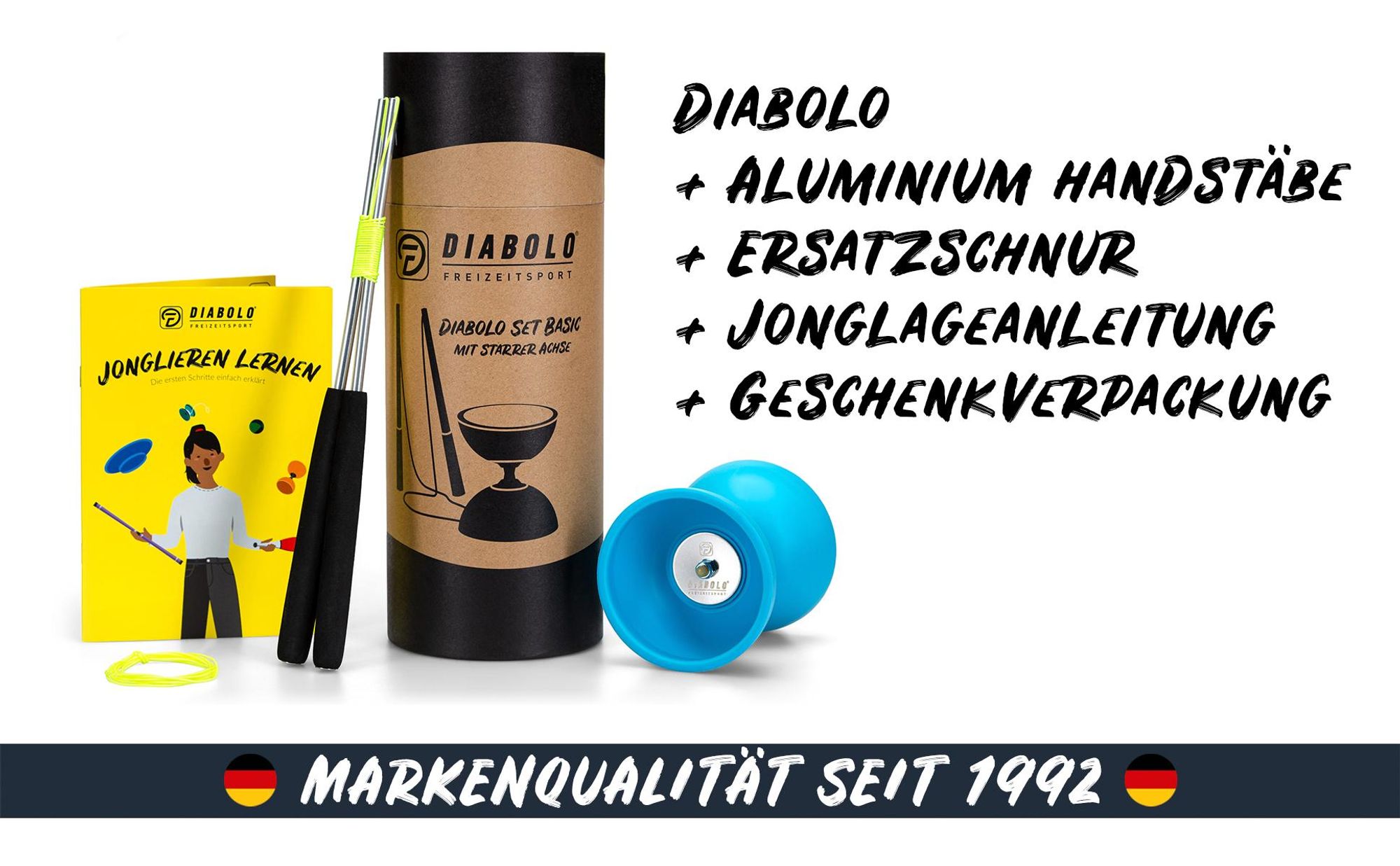 Diabolo Freizeit  Satz Basic mit Kugellagerachse | LED in turkis Turkis farbe|Set mit robuster Konstruktion für Anfänger und Fortgeschrittene |