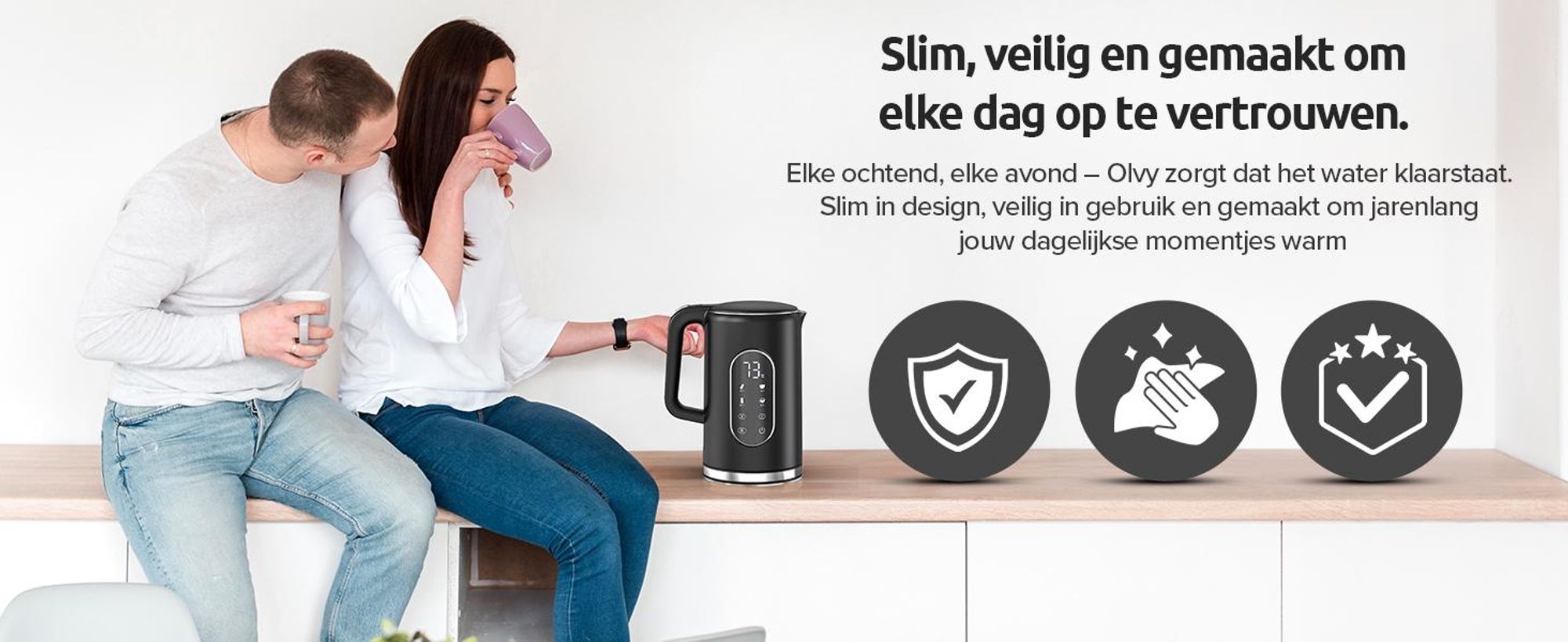 Olvy waterkoker met temperatuurregeling, 1,7 liter – LCD-display, 2200W, BPA-vrij, warmhoudfunctie, kalkfilter, temperatuurinstelling 40–100°, roestvrij staal