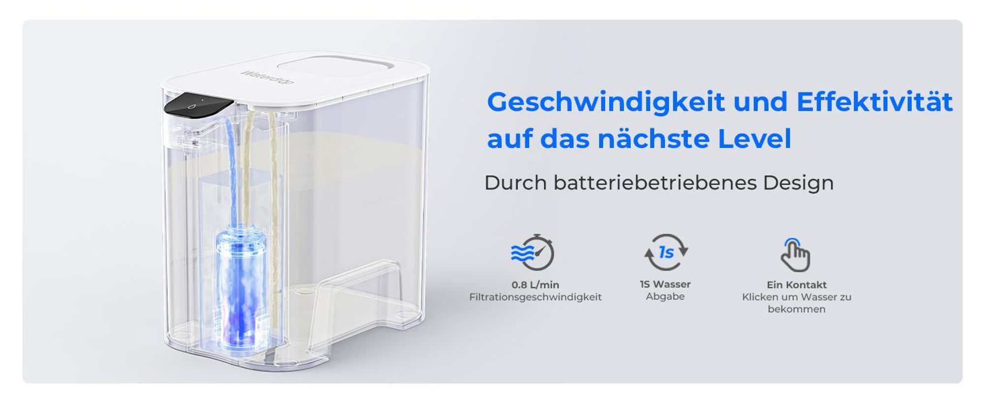 Waterdrop Mega Sofortiger Elektrischer Wasserfilterkrug mit 4 Filter, 6L Wasserfilterkannen, Reduziert Chlor, Blei, Quecksilber, 757 Liter, Weiß