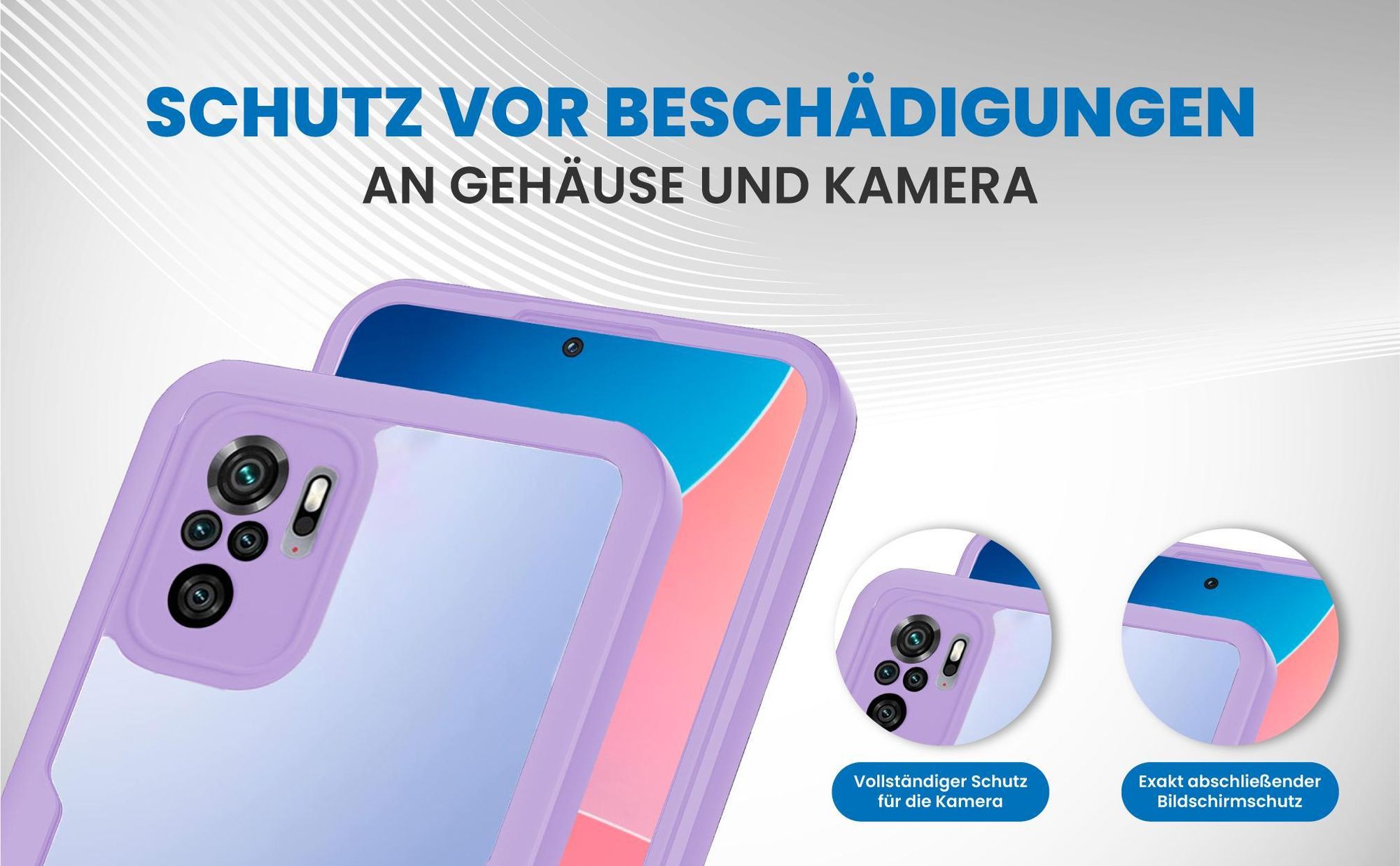 Violette 360 Grad Handyhülle für Xiaomi Redmi Note 10 Pro Front und Backcover