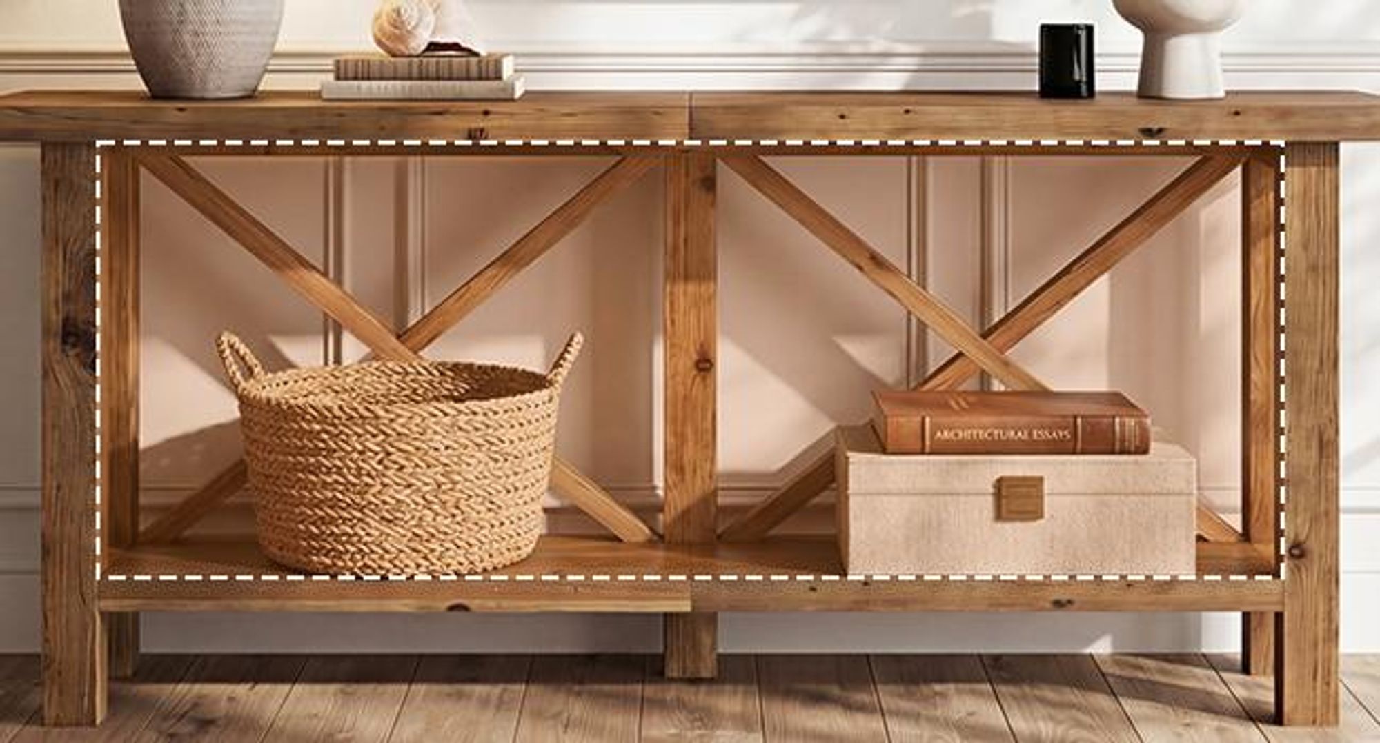 Tribesigns Konsolentisch Massivholz, 180 cm, schmaler Konsolentisch mit Stauraum, 2-stufige Konsole im Landhausstil für Flur, Eingangsbereich, Braun