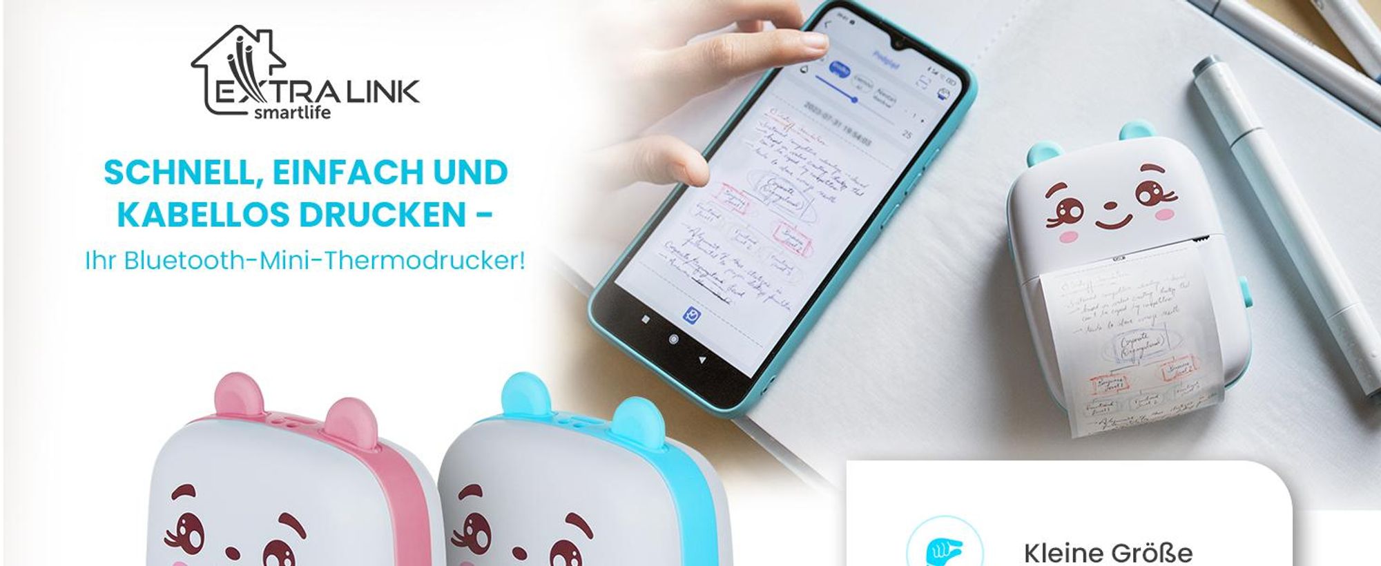 Extralink Drucker Thermodrucker Bluetooth USB-C 1200 mAh Etikettendrucker Taschendrucker