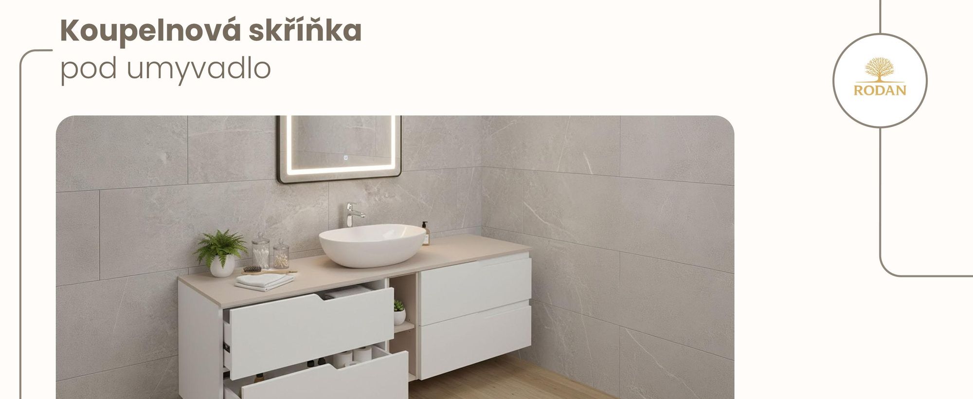 RODAN | Skříňka pod Umyvadlo - Bílá a Béžová - 140 cm - S deskou Stolu - 4 Zásuvky - Závěsné - MDF čela - Integrovaná Polička - MODERN