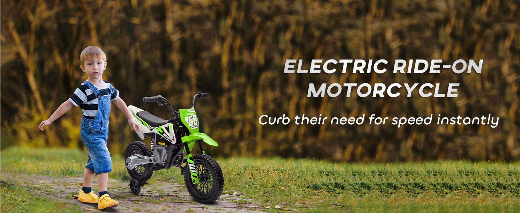 AIYAPLAY Elektryczny motocykl dziecięcy Elektryczny motocykl z muzyką, dla dzieci 2,4-5 km/h Elektryczny motocykl z 2 kółkami bocznymi dla dzieci w wieku 3-6 lat, zielony