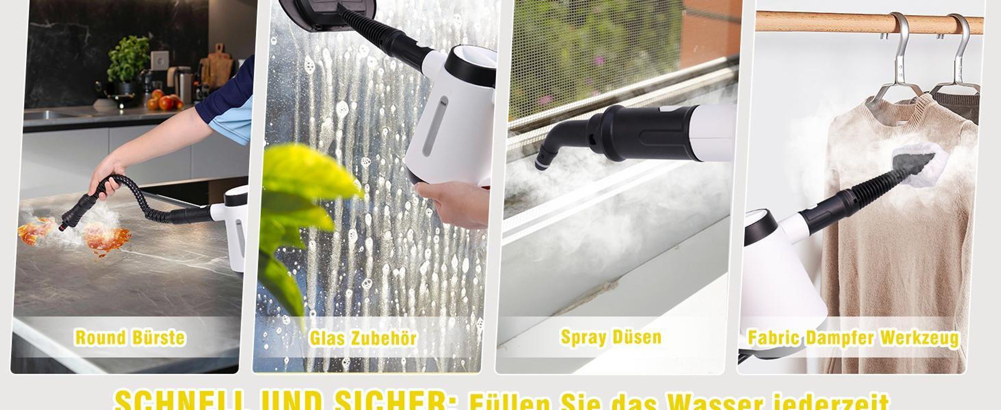 Dampfreiniger, Handdampfreiniger, 1200W Tragbarer Dampfdruck, 400 ml Wassertank, mit 9-teiligem Zubehör