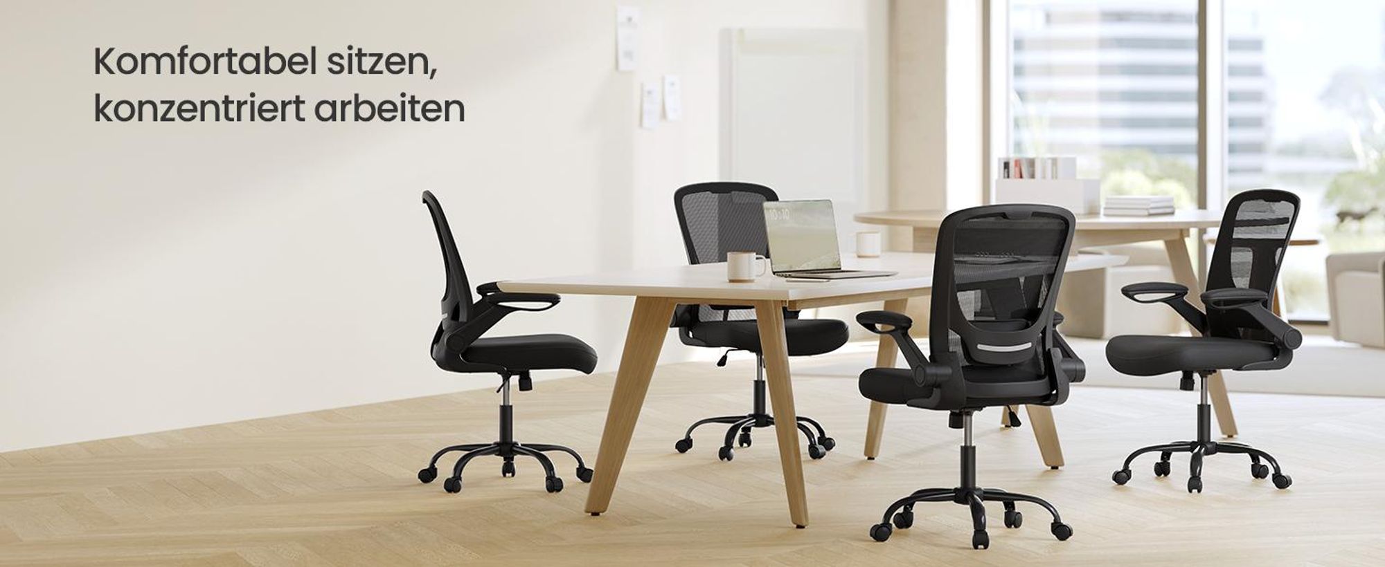 SONGMICS Schreibtischstuhl, atmungsaktive Netzbespannung, Schwarz