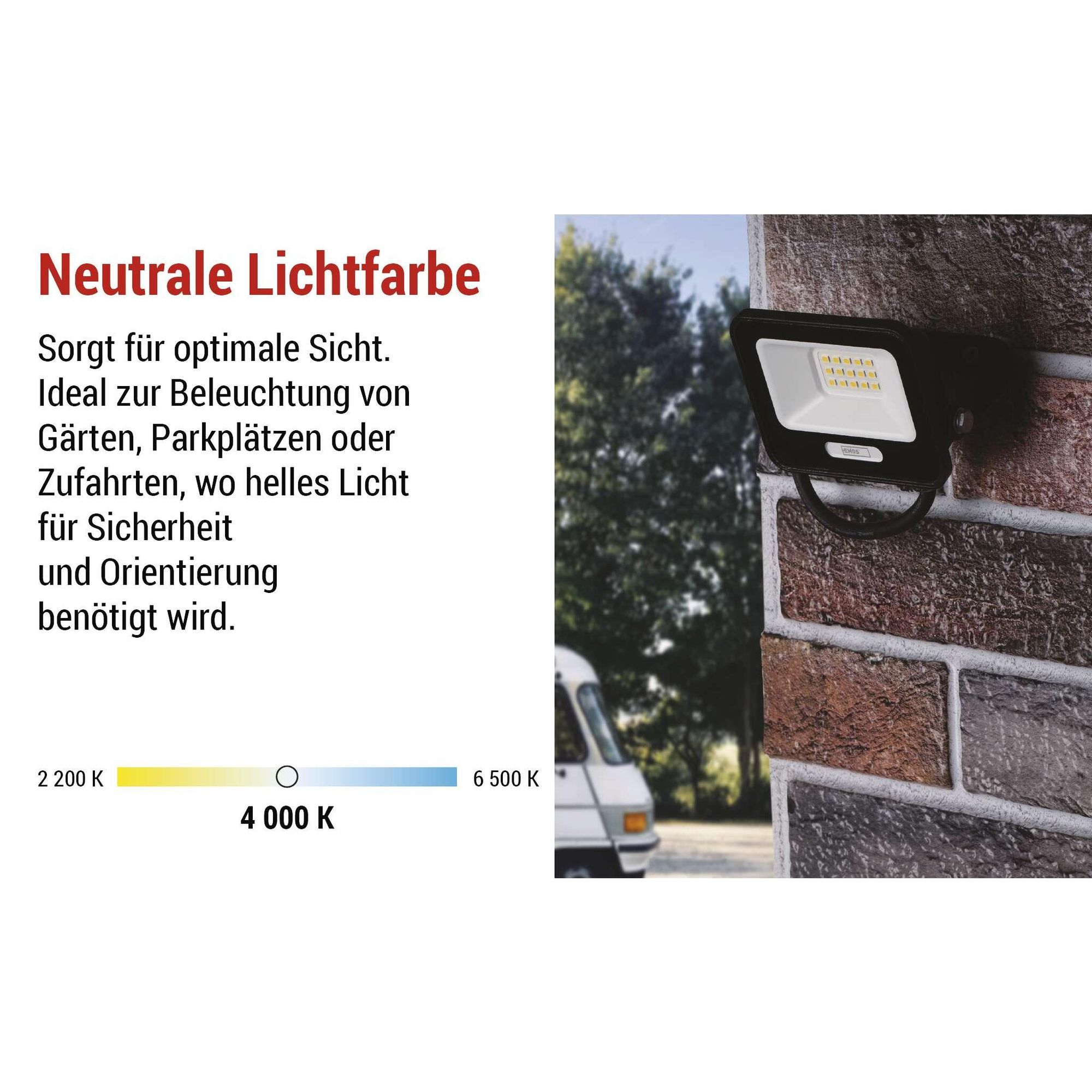 EMOS LED Aluminium-Strahler GLARO 10W, IP65 Wasserdicht für Feuchtraum/Außen, superhell 1000lm, Neutralweiß 4000K, 20cm Gummi-Kabel, schwarz, ZS2214B