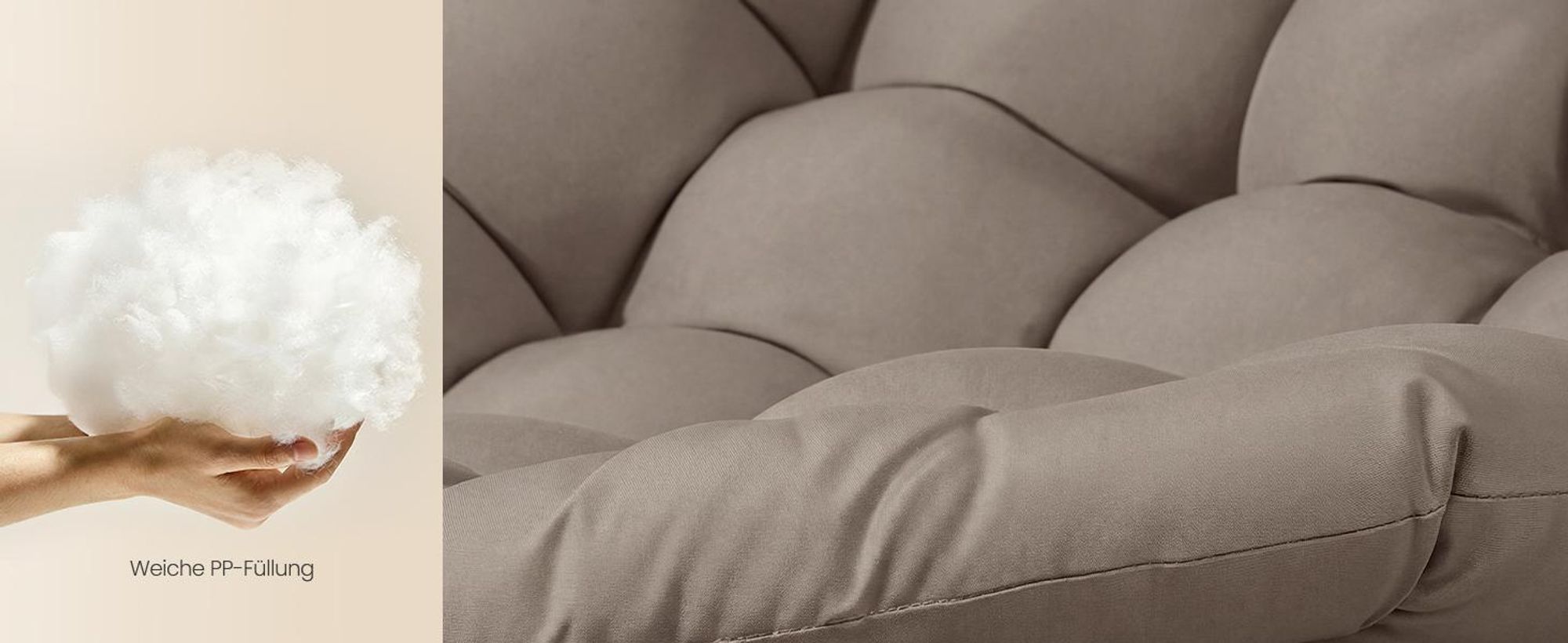 VASAGLE Relaxsessel mit ausziehbarer Fußstütze, Schaukelsessel, abnehmbares Kissen, Stahlgestell, bis 136 kg, beige