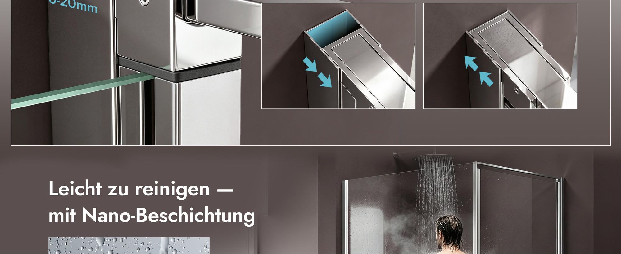 doporro Eck-Duschkabine 100x90x195cm Eckdusche ESG-Sicherheitsglas Milchglas Streifen inkl. beidseitiger Easy-Clean-Beschichtung Ravenna36MS-Plus
