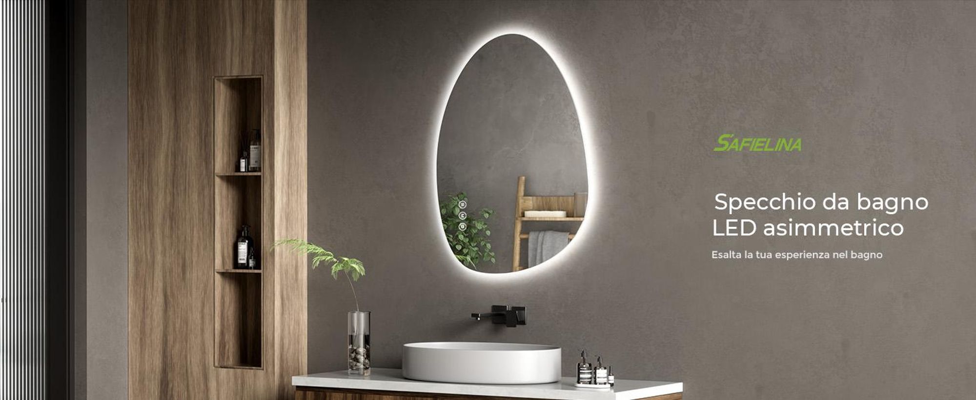 S'AFIELINA specchio da bagno con illuminazione 60×45 cm Specchio da parete con interruttore a LED 3 colori di luce e dimmerabile, funzione antiappannamento e memoria