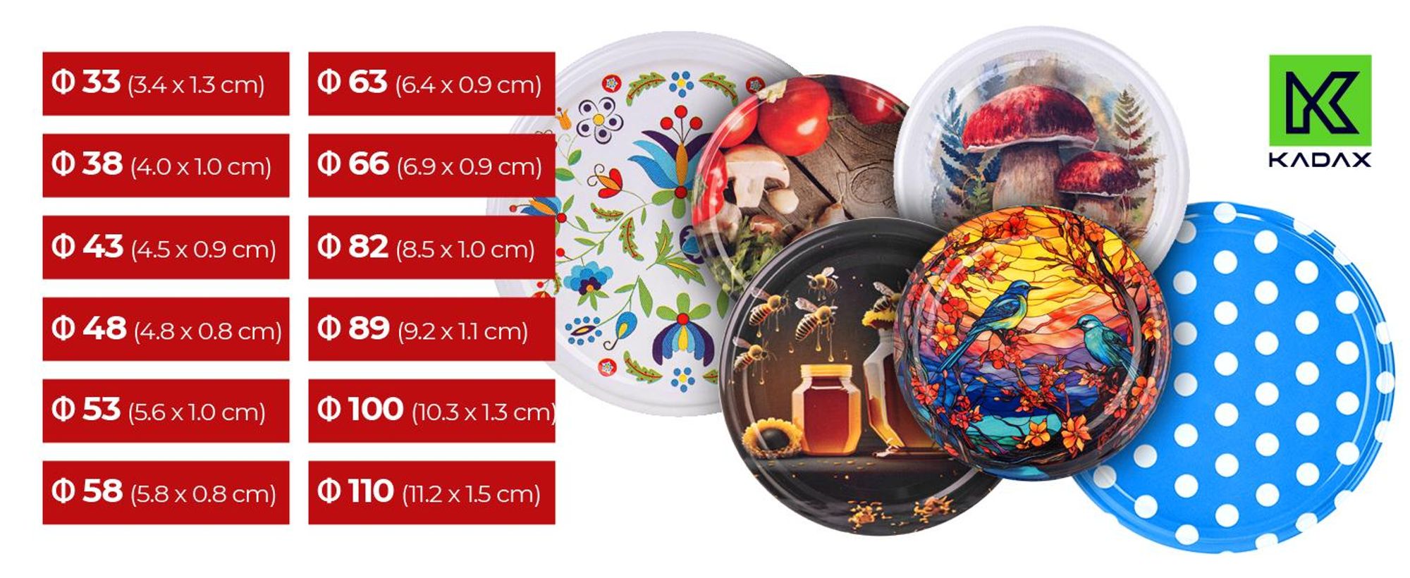 KADAX Einmach-Deckel Set aus Metall "Virbo", mit 6 Einrastzähnen, Rot kariert, 82 mm, 50 Stück