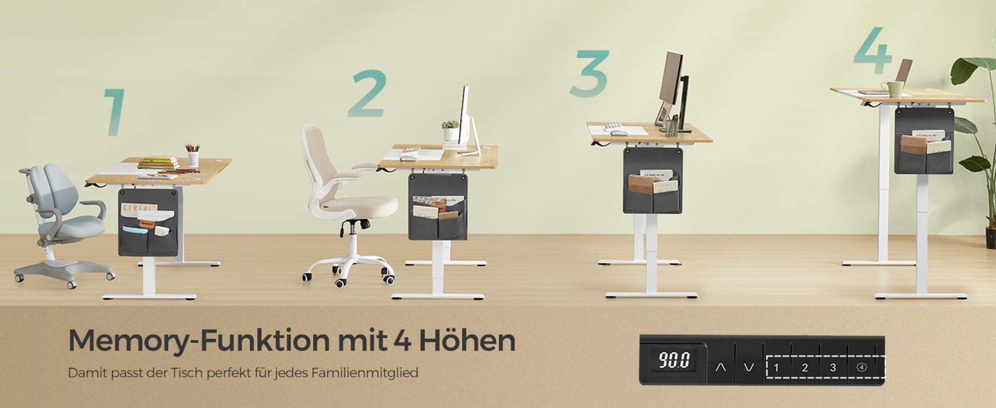 SONGMICS Höhenverstellbarer Schreibtisch elektrisch, USB-C-Anschluss, 180 cm, stufenlos verstellbar, Memory-Funktion mit 4 Höhen