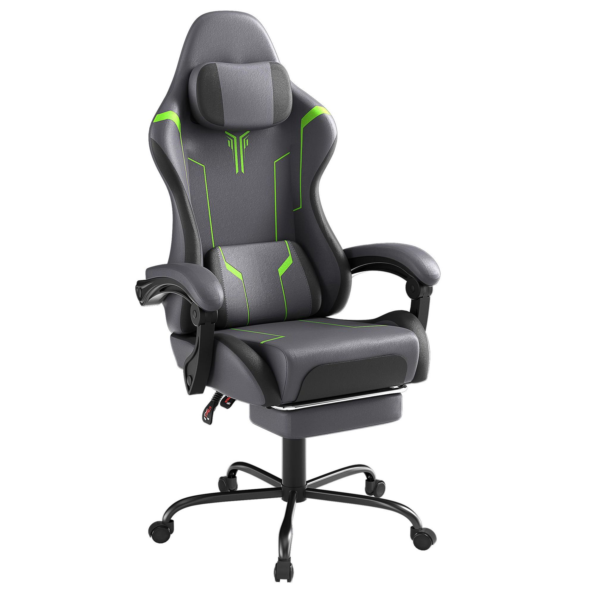 KRZESŁO GAMINGOWE ROSEJANE – Ergonomiczne krzesło do gier z funkcją masażu i podnóżkiem, regulowane oparcie (90°-135°), fotel gamingowy z poduszkami pod głowę i lędźwi, kolor zielony
