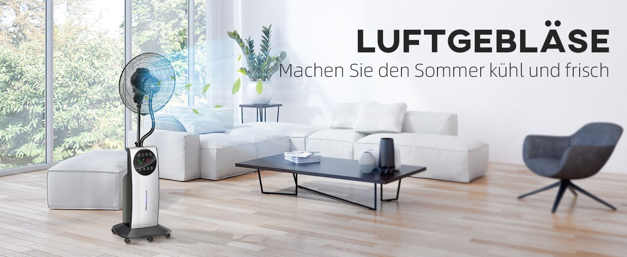 HOMCOM Nebel Ventilator mit Sprühnebel Standventilator mit Wasserkühlung Schwarz