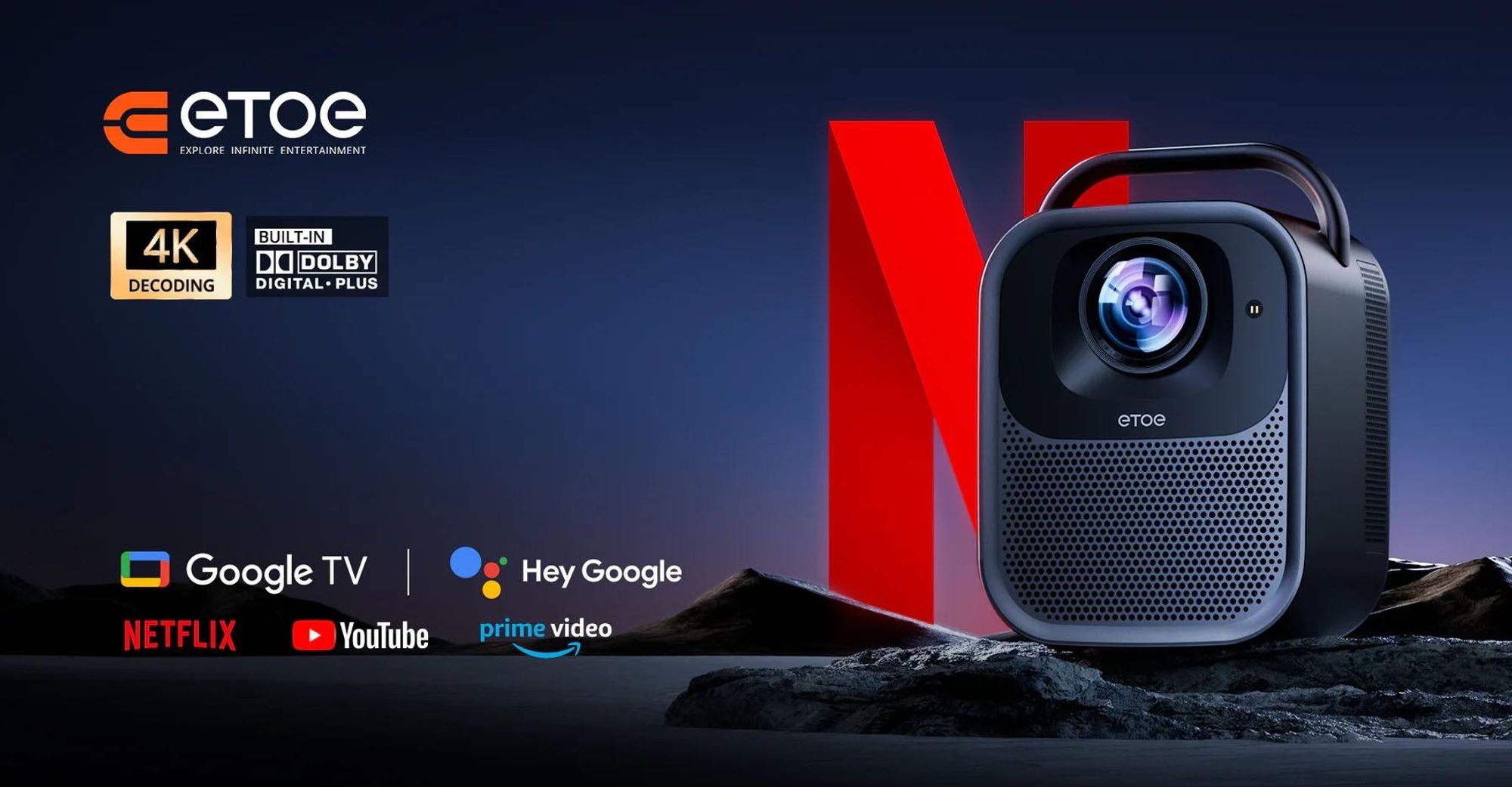 ETOE Seal Pro Beamer 1080P Native 1300 ANSI Google TV Netflix Integriert Autofokus 4K Decoding 2.4G/5G WLAN