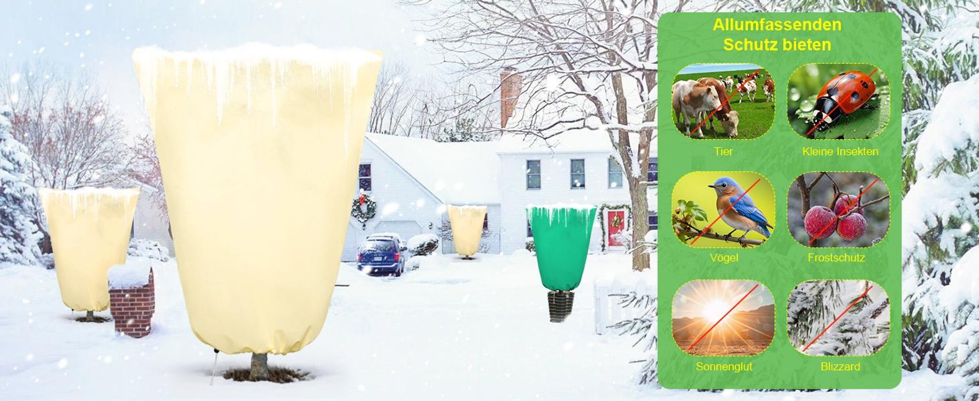 Winterschutz für Pflanzen 200 x 240 cm, Frostschutz Pflanzenabdeckung mit Reißverschluss und Zugband, Wintervlies für Bäume, Palmen & Sträucher