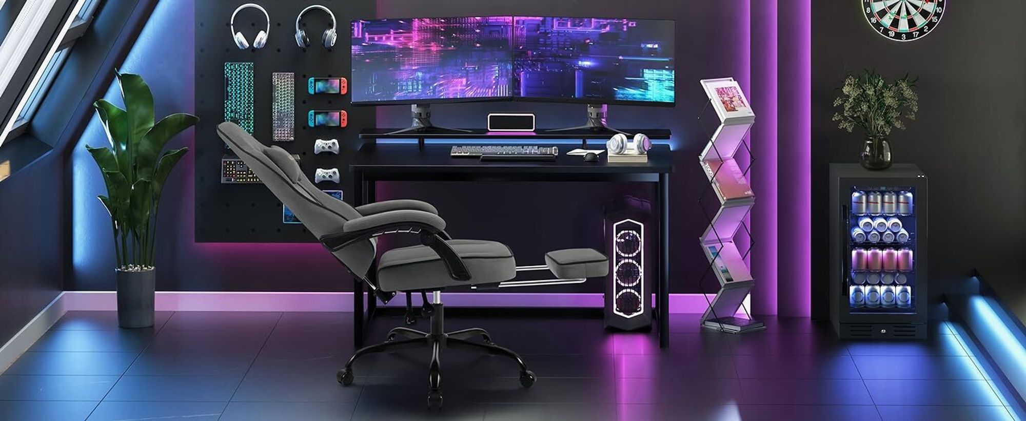 WOLTU Gaming Stuhl mit Taschenfederkissen, ergonomischer Drehstuhl, Tech-Stoff, Grau