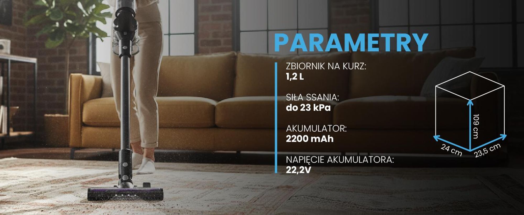 Odkurzacz bezprzewodowy bezworkowy z elektroszczotką