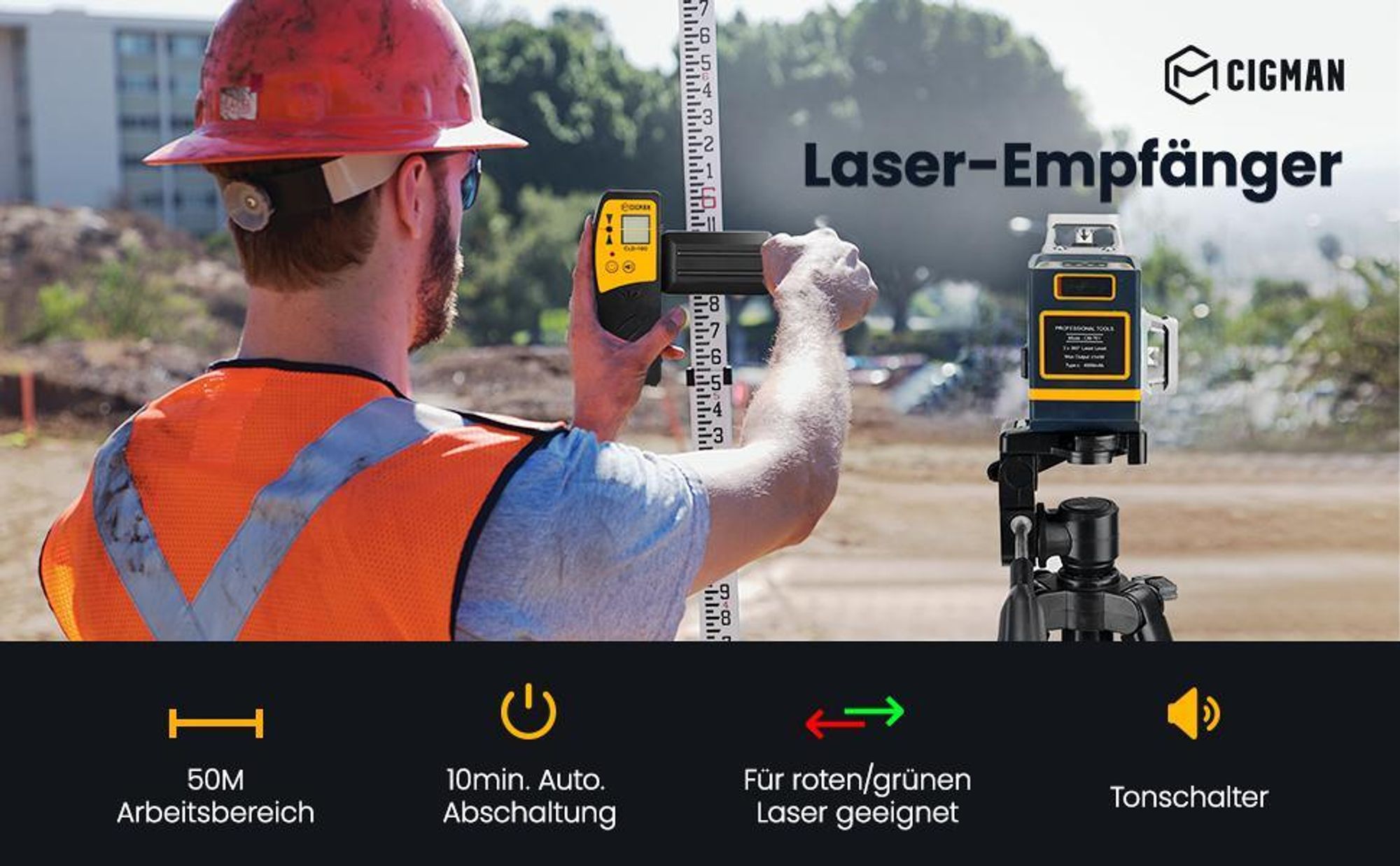 CIGMAN CLD100 Laser-Empfänger für Roten und Grünen Puls-Laser, bis 50m