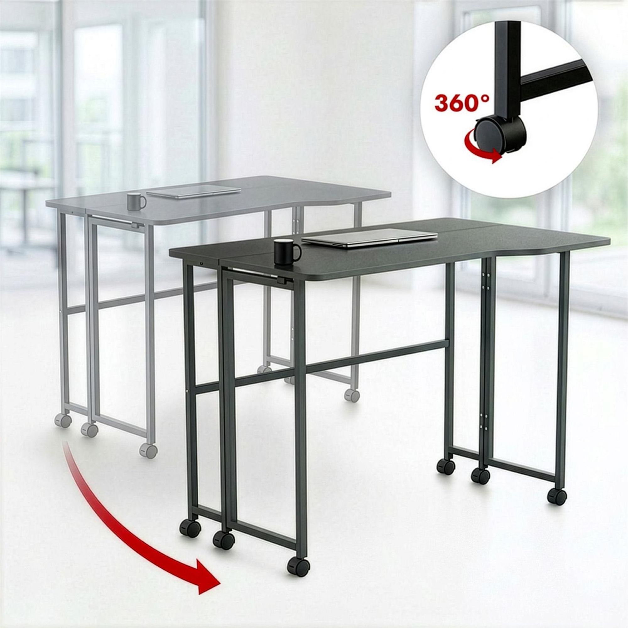 Klappbarer Schreibtisch „Maclean“ schwarz fahrbar 100 x 65 cm max. 50 kg eckig L-Form MC-1250 L/B