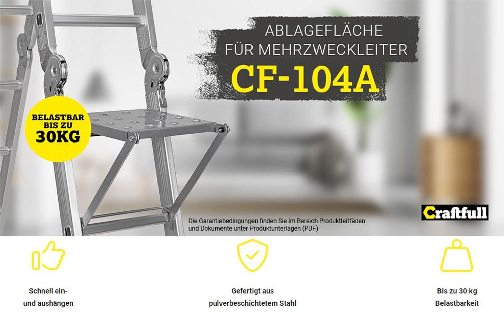 Ablagefläche für Craftfull Mehrzweckleiter CF-104A - Zum Einhängen - Werkzeugablage - Stahl - Einklappbar - Max. 30 kg