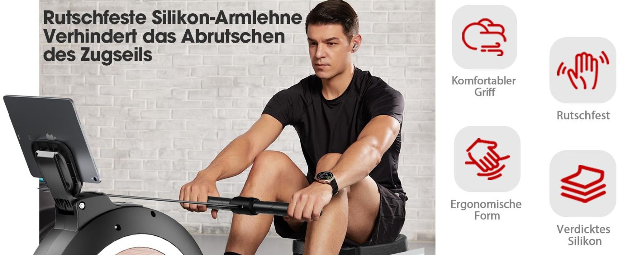 WENOKER Rudergerät mit Magnetbremse, Aluminium-Schiene, 16 Widerstandsstufen, LCD-Display, Bluetooth & Kinomap kompatibel, bis 160 kg
