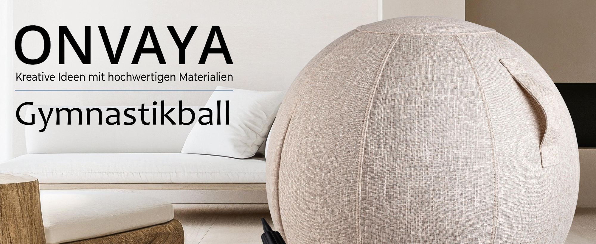 ONVAYA® Gymnastikball 65cm mit Bezug - Rutschfester Yoga-Ball-Stabiler Sitzball für ergonomisches Sitzen-Fitnessball & Schwangerschaftsball Beige