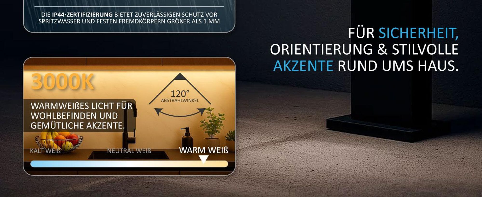 LED Außenstandleuchte 1505A1-800: Mit Bewegungsmelder, Stilvoll, Schwarz, Warmweißes Licht
