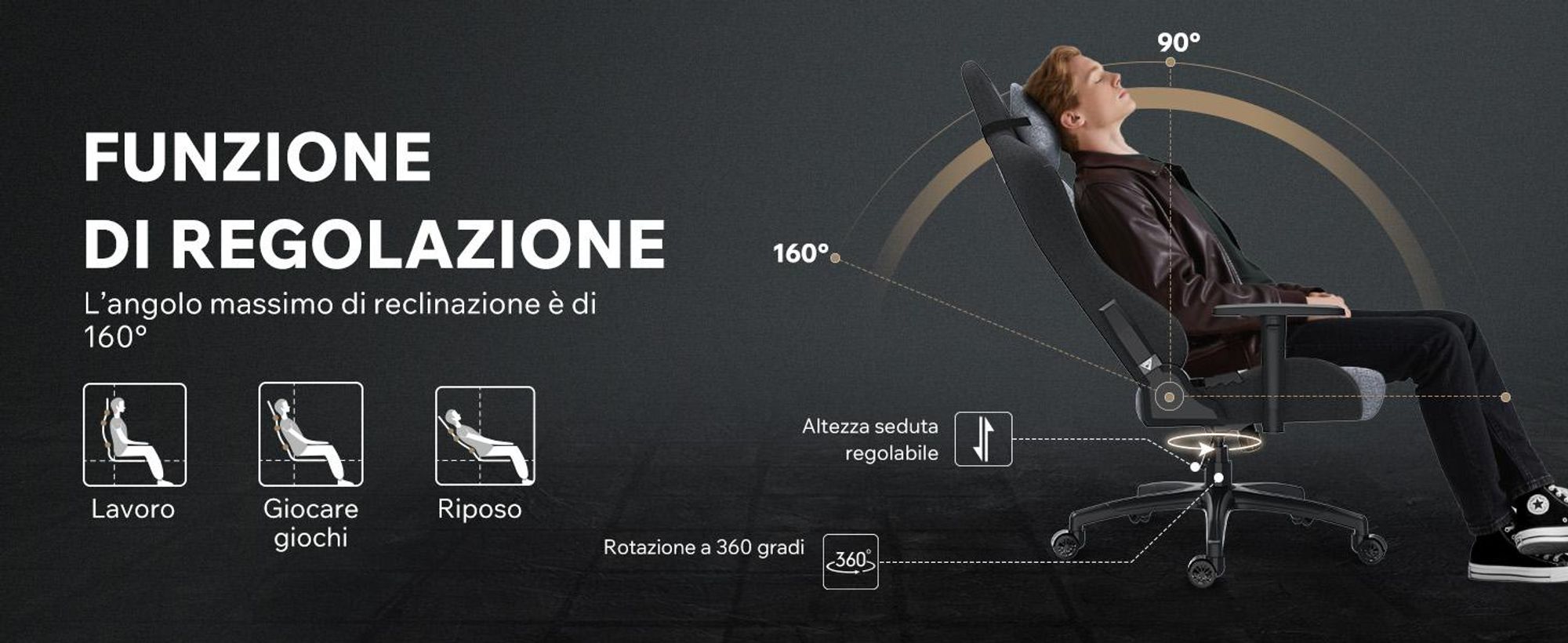 Sedia da gaming SENSE7 Spellcaster FUKU XL in tessuto grigio e nero - Sedia da ufficio ergonomica, adatta a pesi fino a 160 kg, con funzione di oscillazione e rotelle per pavimenti duri