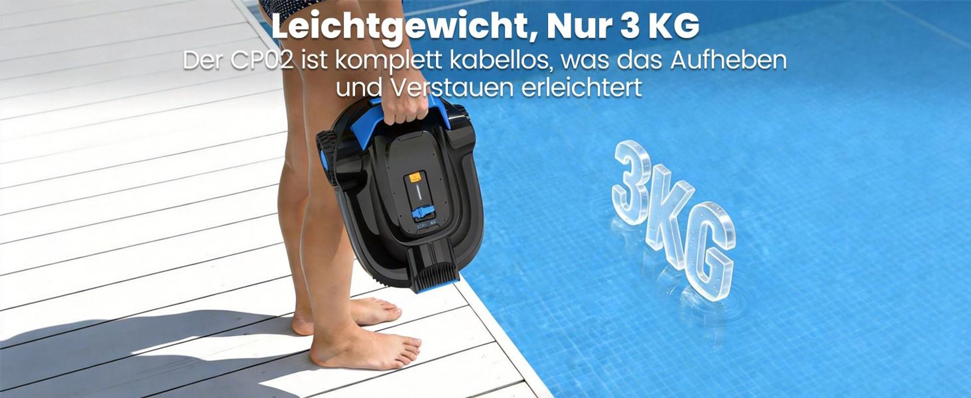 AIRROBO CP02 Poolroboter, 3000LPH Leistungsstarke, 120min Laufzeit, Selbsteinparkfunktion