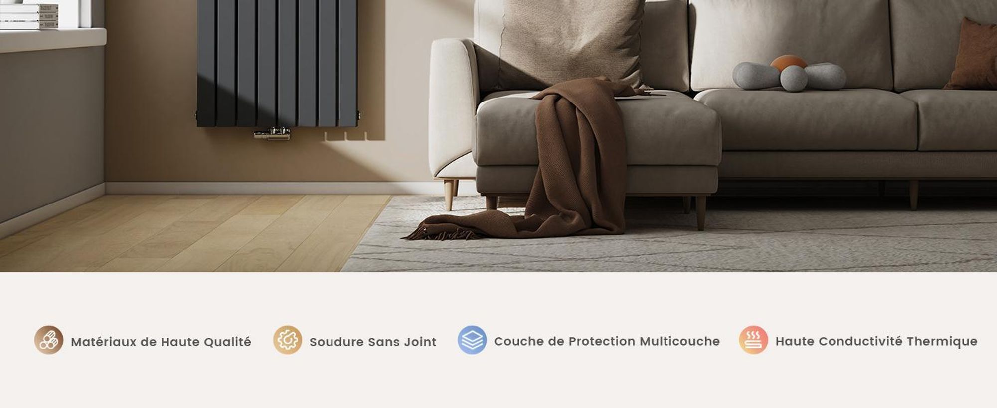 Radiateur EMKE Radiateur à panneaux vertical design 1600x616mm anthracite Double couche plat Raccordement central Chauffage Acier SPCC, 1933 W sans thermoplongeur