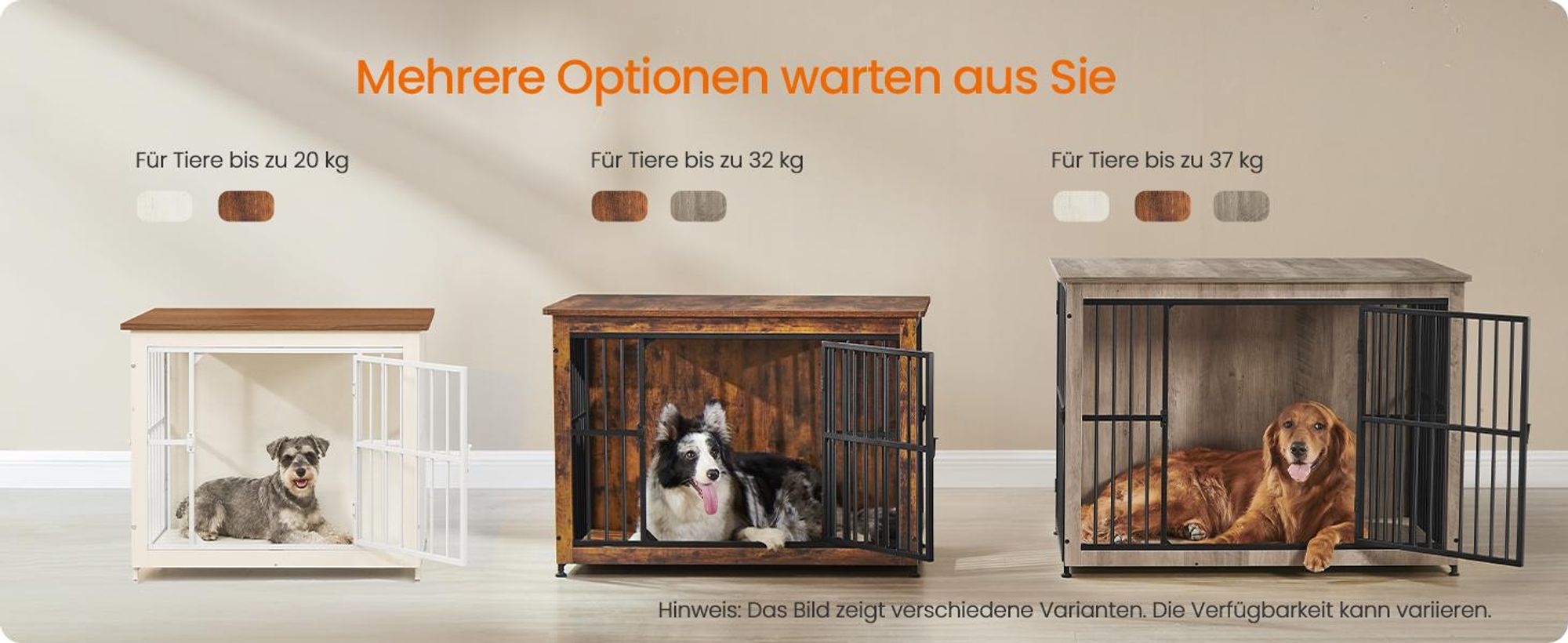 FEANDREA Hundehütte Indoor, stabiler Hundekäfig, Hundebox mit 2 Türen, 82 x 55 x 64 cm, Braun