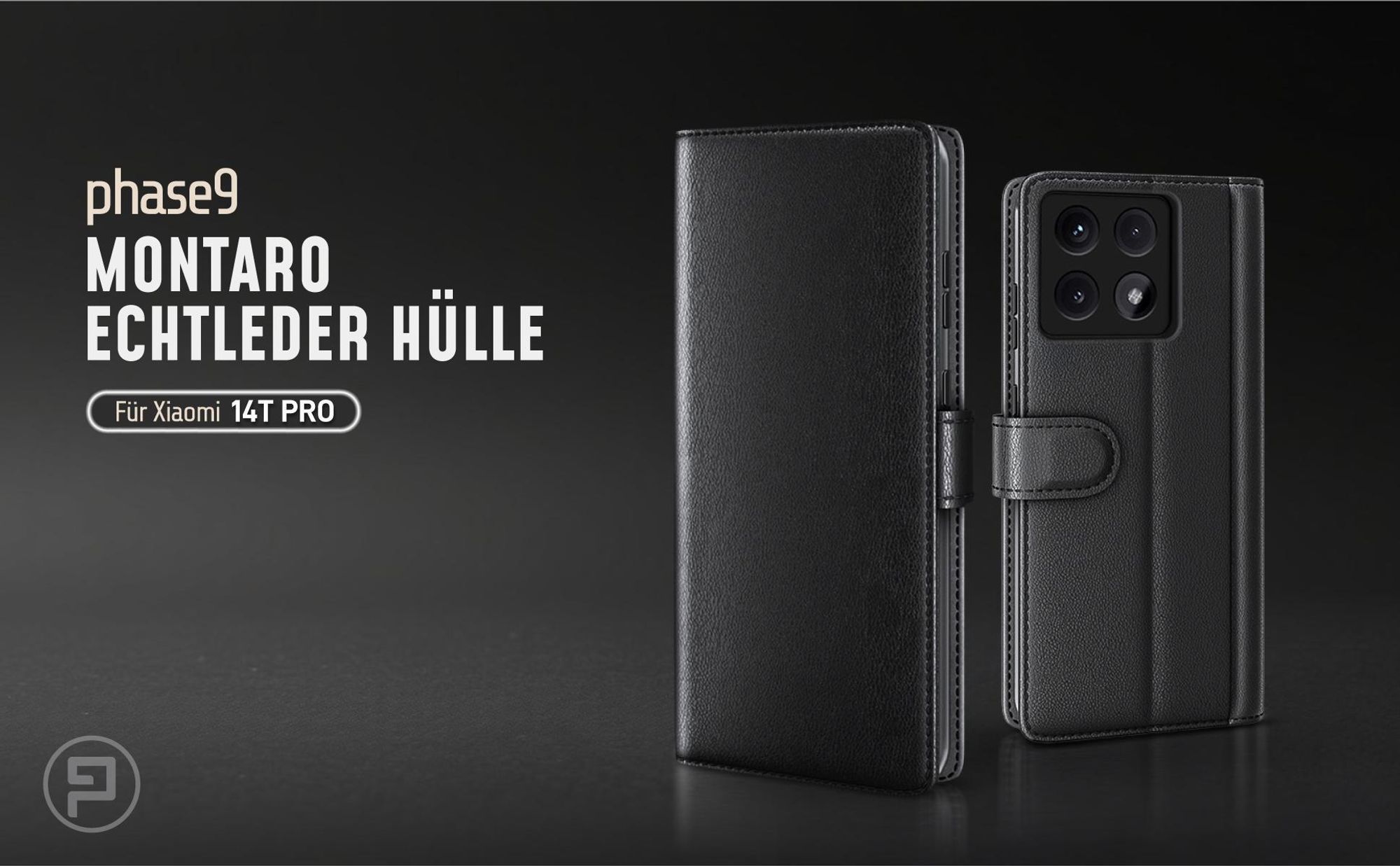 Schwarze Lederhülle für Xiaomi 14T Pro mit Magnetschließe