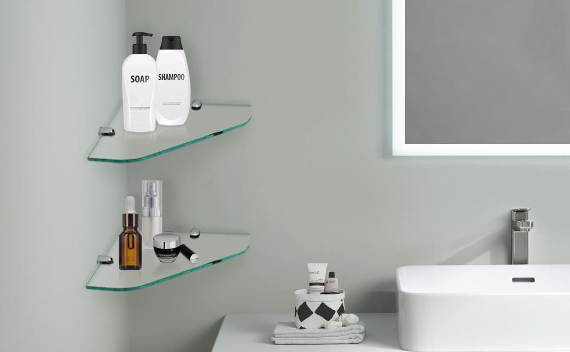 S'AFIELINA ripiano in vetro ripiano doccia ripiano angolare in vetro 6 mm temperato ripiano in vetro doccia ripiano in vetro per bagno ripiano doccia 230 x 230 mm, 1 pezzo