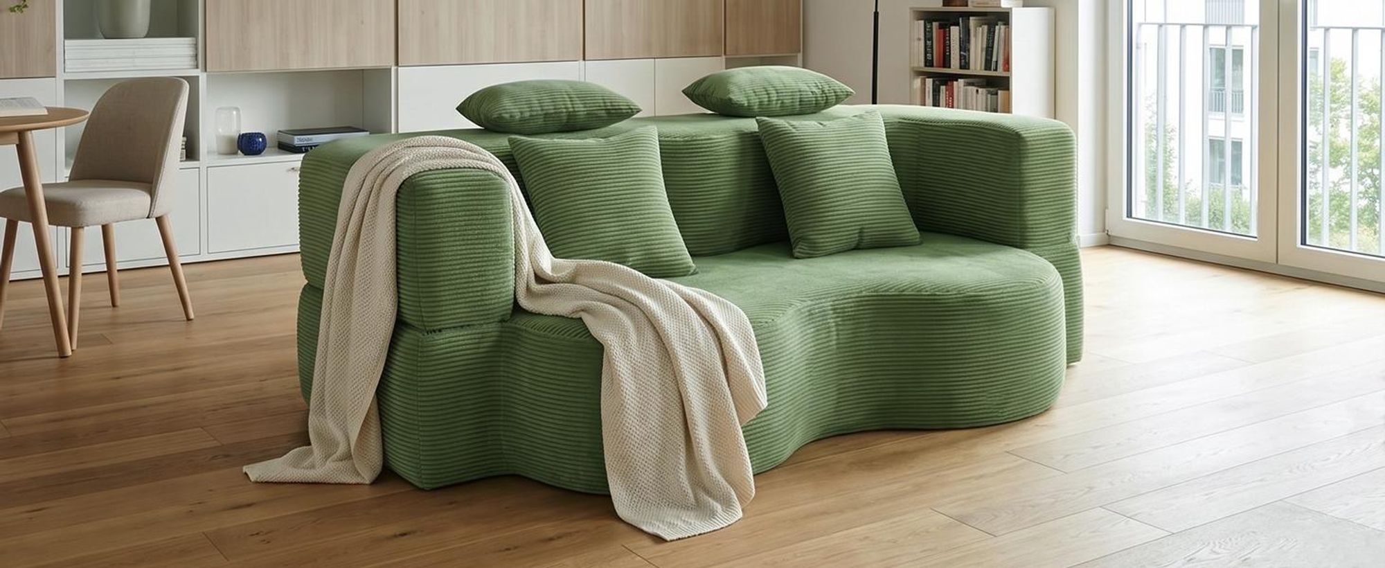 Sofa 3-Sitzer mit Schlaffunktion, 196 cm Komfortables Schlafsofa aus Cord, bis 450kg belastbar, ohne Montage, Bettcouch, Couch Gästebett, platzsparend