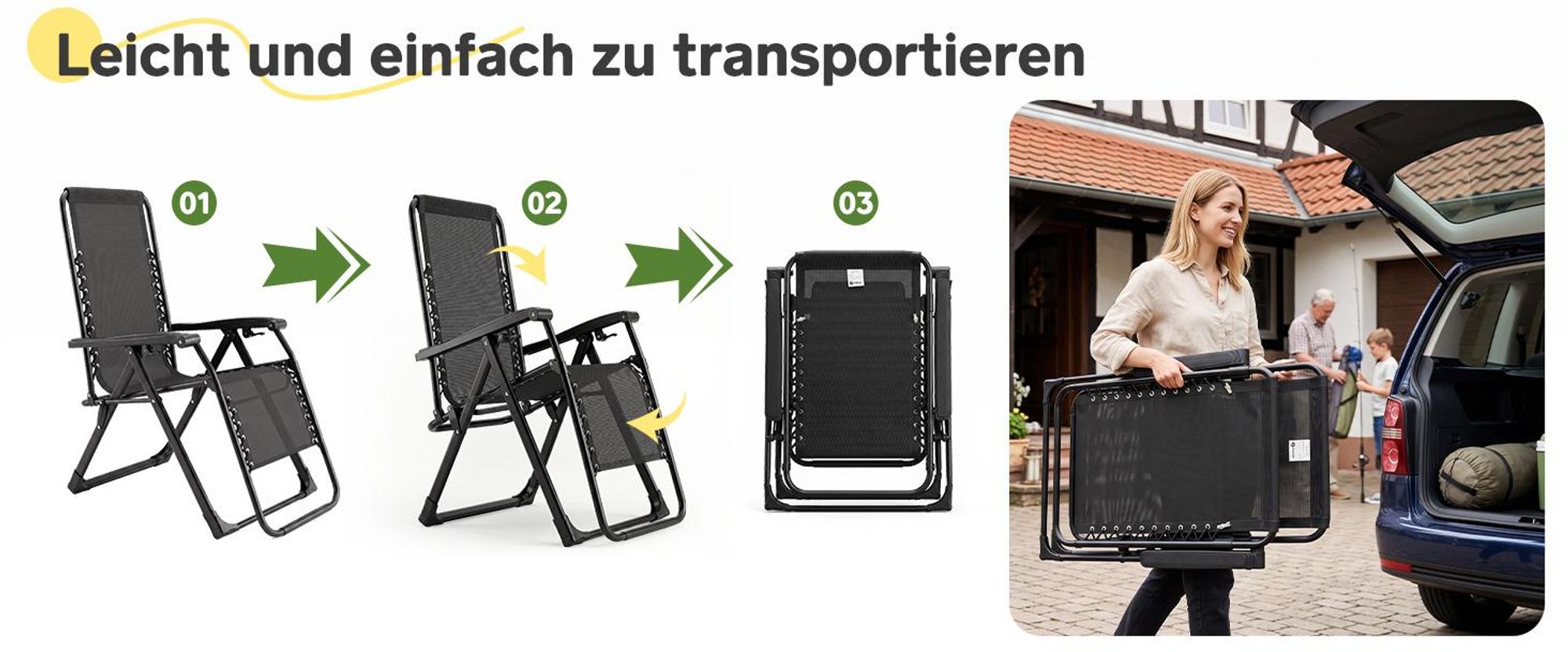 Sekey Liegestuhl Klappbar bis 150 kg Sonnenliege mit Liegestuhlauflage, 3-Stufig Verstellbar Klappstuhl, 64 cm Breit, Grau