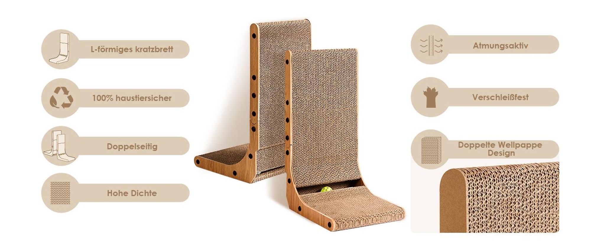 Kratzbrett Katze, 68 cm Hohe L Förmige Kratzpappe für Katzen, Katzenkratzbrett, Super stabil Katzenspielzeug Katze, Langlebige Kratzpappe für Katzen