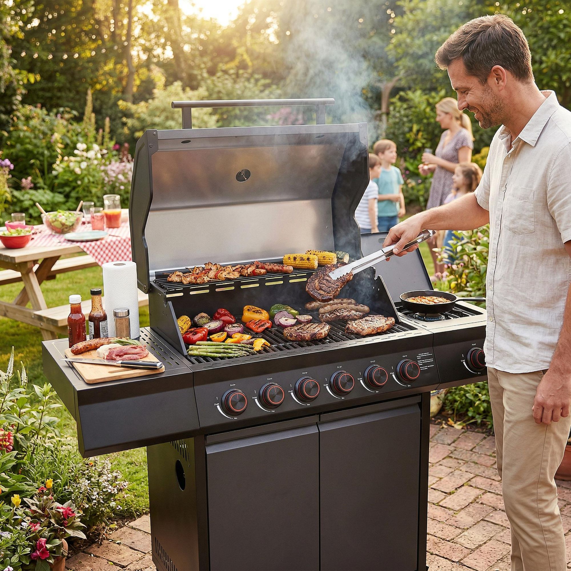 Grill gazowy Ogrodowy żeliwny LEHMANN HOUSTON  6+1 nierdzewny 21 kW +szafka na butlę