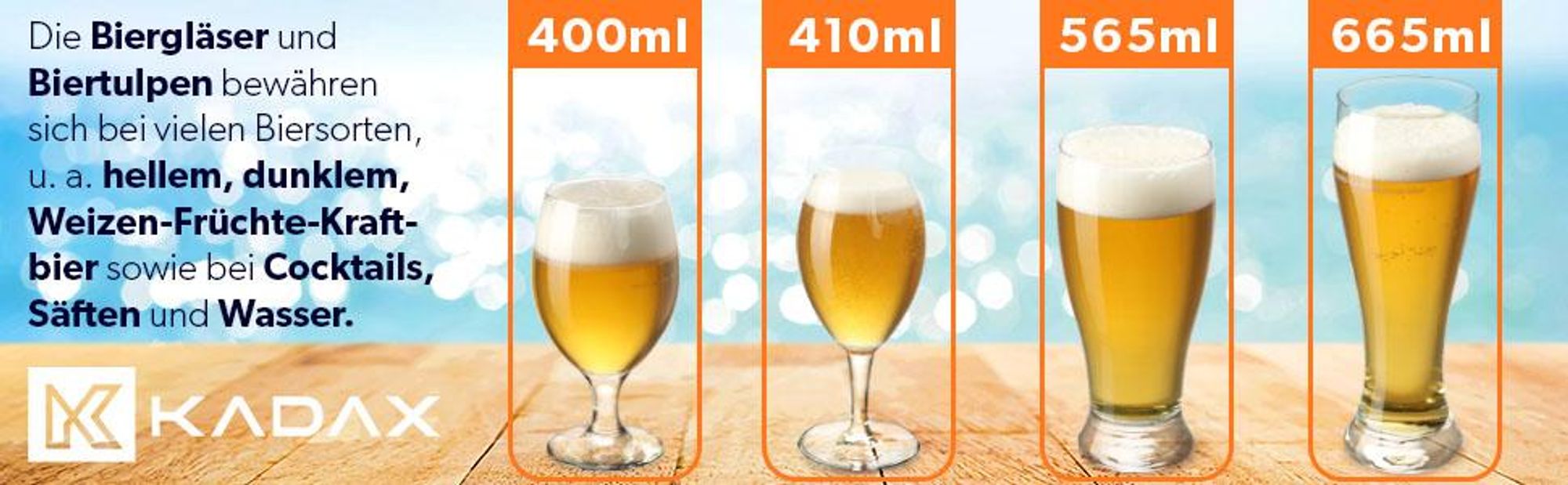KADAX Biergläser Set "Forio", Bierseidel aus Glas, Bierglas, Transparent, 400 ml, 6 Stück