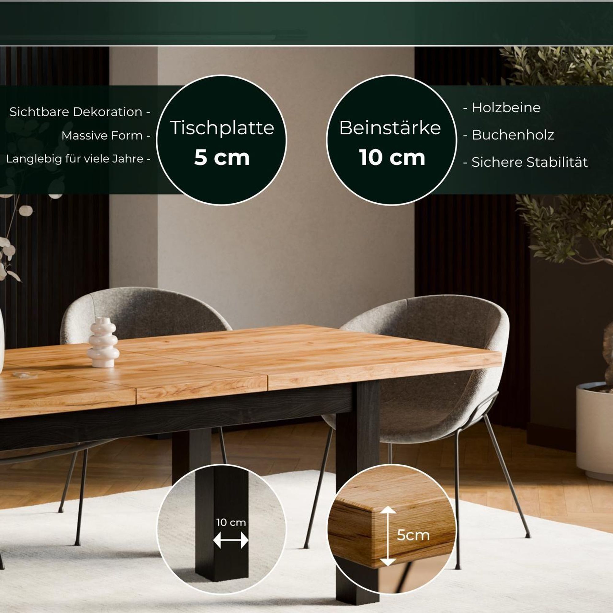 Ausziehbarer Esstisch Leonardo aus Massivholz Eiche Craft – Design Esstisch 100x200 ausziehbar auf 300 cm – Moderner Tisch für Esszimmer & Küche