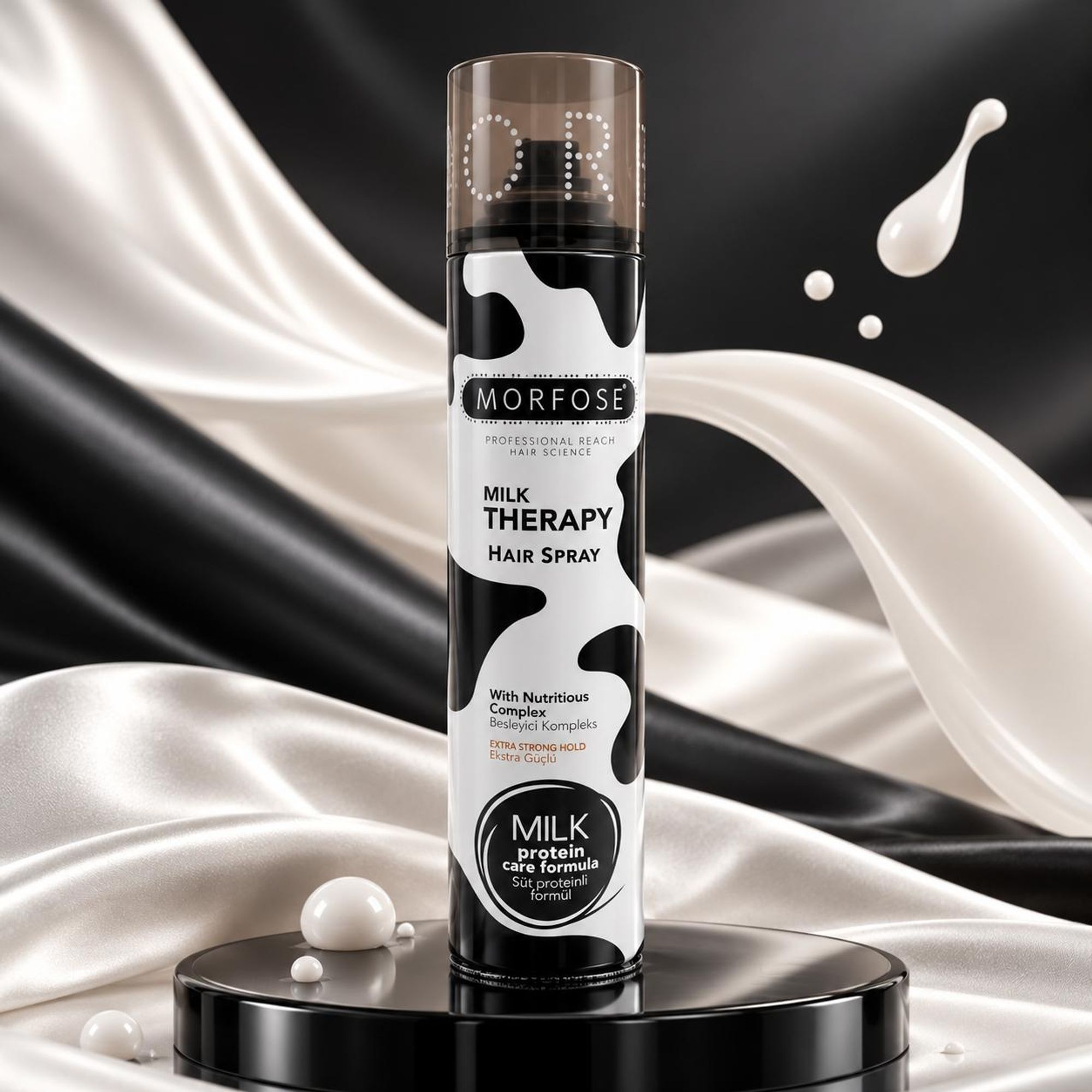 Morfose Milk Therapy Haarspray 300 ml – Fixierspray mit Milchprotein, Kollagen, Biotin und Calcium für gepflegtes Haarstyling