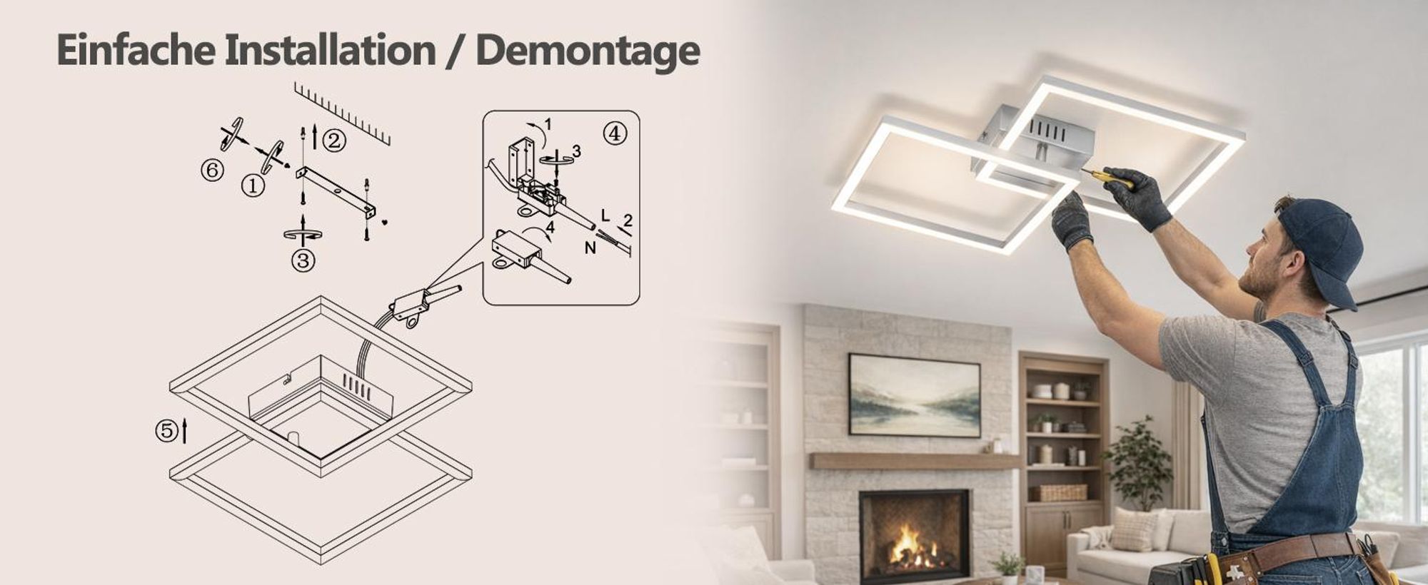 ZMH Deckenleuchten LED Deckenlampe Schlafzimmer 24W Silber Schlafzimmerlampe 4000K Neutralweiß Flurlampe Wohnzimmerlampe Eckig Deckenleuchte für Küche