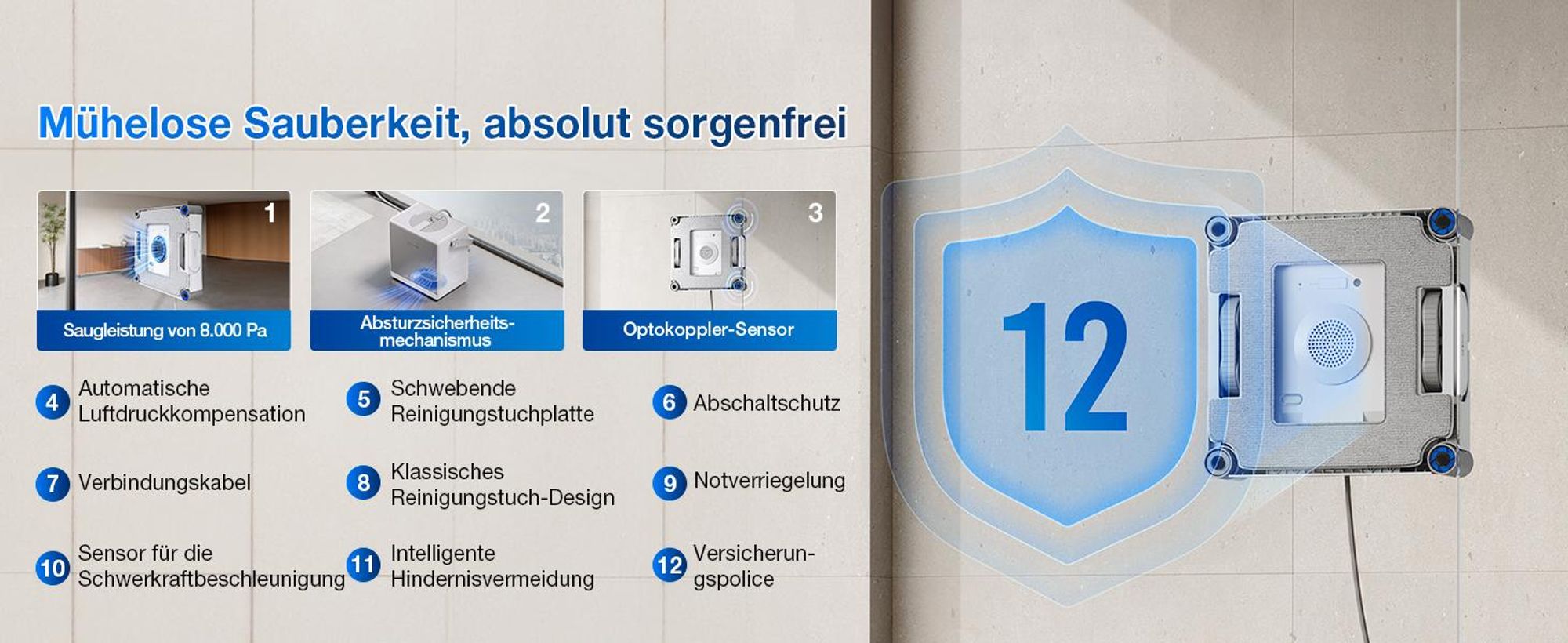 ECOVACS WINBOT W2S OMNI Fensterputzroboter mit Multifunktionsstation mit 1L Original Fensterreinigungsflüssigkeit