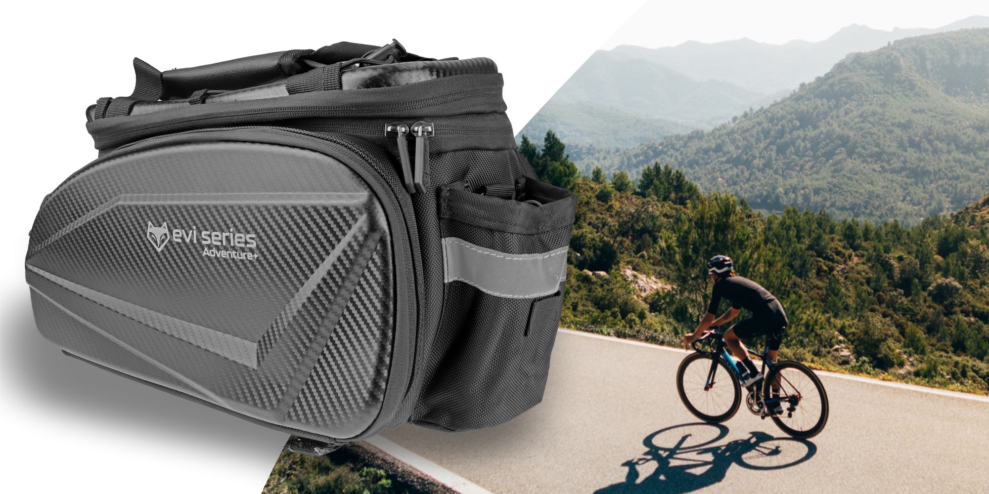 Wodoodporna torba rowerowa na bagażnik 35 l, torba bagażowa EVA Hardtop z osłoną przeciwdeszczową i paskiem na ramię, odblaskowa, EVI BIKE Adventure+ czarna