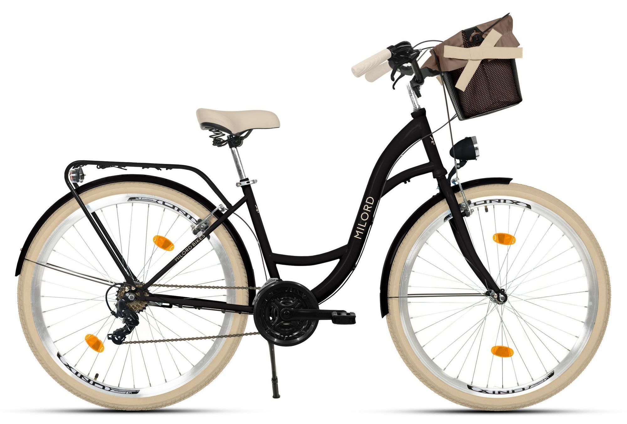MILORD Damenfahrrad Citybike Komfort Mit Metallkorb Hollandrad Fahrrad, 28 Zoll, 21-Gang, Rosa-Creme