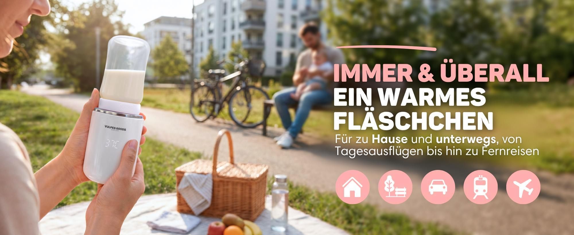 Mobiler Babyflaschenwärmer unterwegs warmes Fläschchen beim Spaziergang