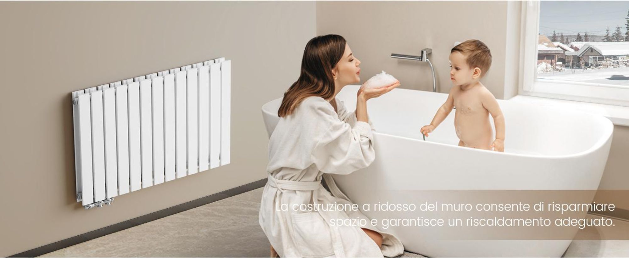 Radiatore EMKE orizzontale, radiatore a pannello di design 630x850mm bianco a doppio strato con collegamento laterale piatto, 1136W senza elemento riscaldante