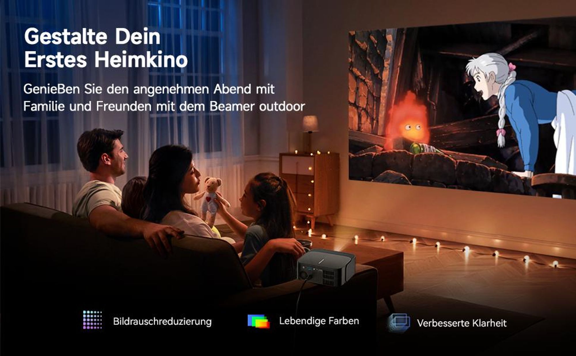Beamer 4K mit Netflix, Native 1080P, Android 13.0, Elektrischer Fokus, 25000 Lumens, 2-Wege Bluetooth 5.3 WiFi6 Beamer Heimkino